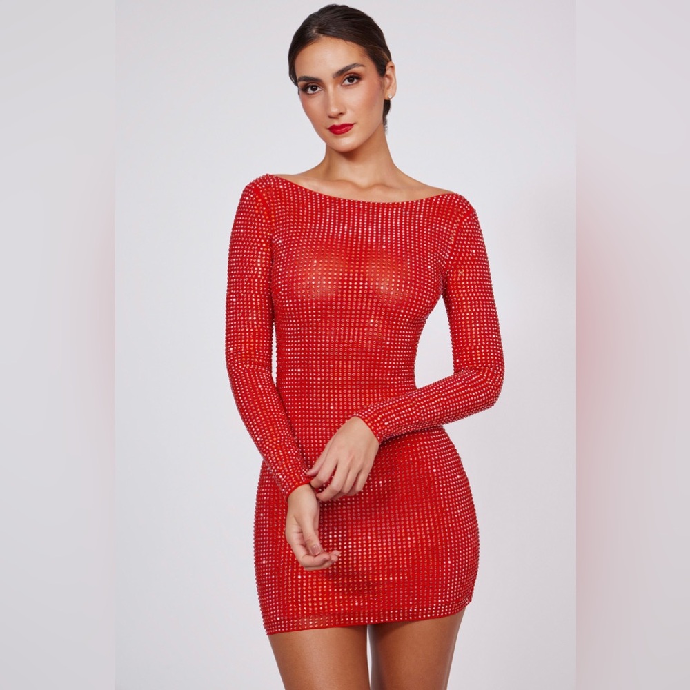 Elegant Red Rhinestone Dress
